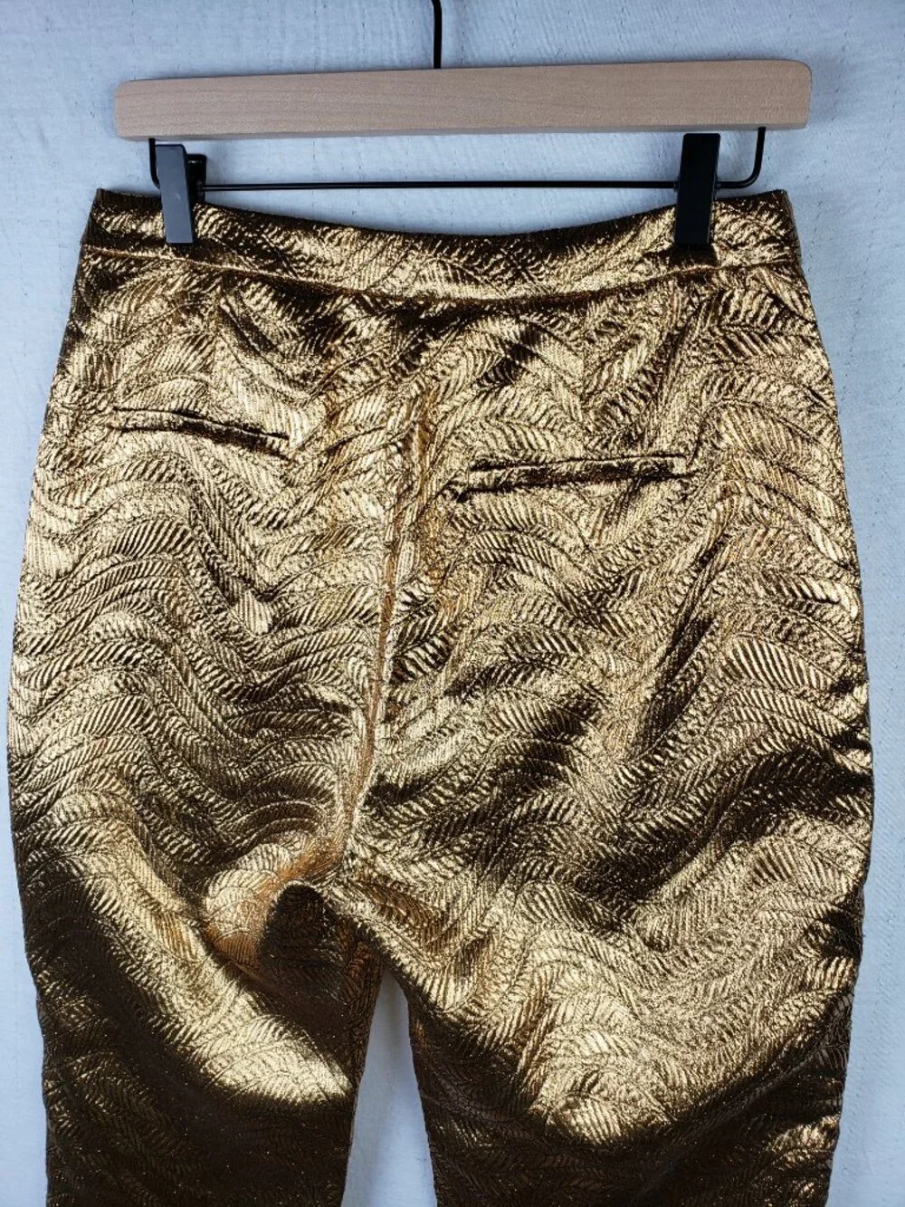 J CREW Collection High-Rise Cigarette Pant Metallic Gold Leaf Print Jacquard 8